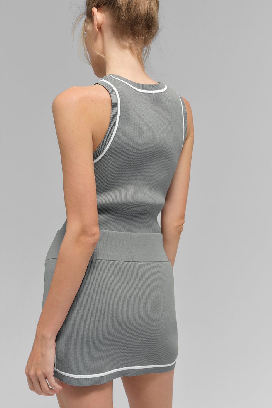 Ribbed Sweater Knit Highline Mini Skirt Lunar Grey/White - Image 3