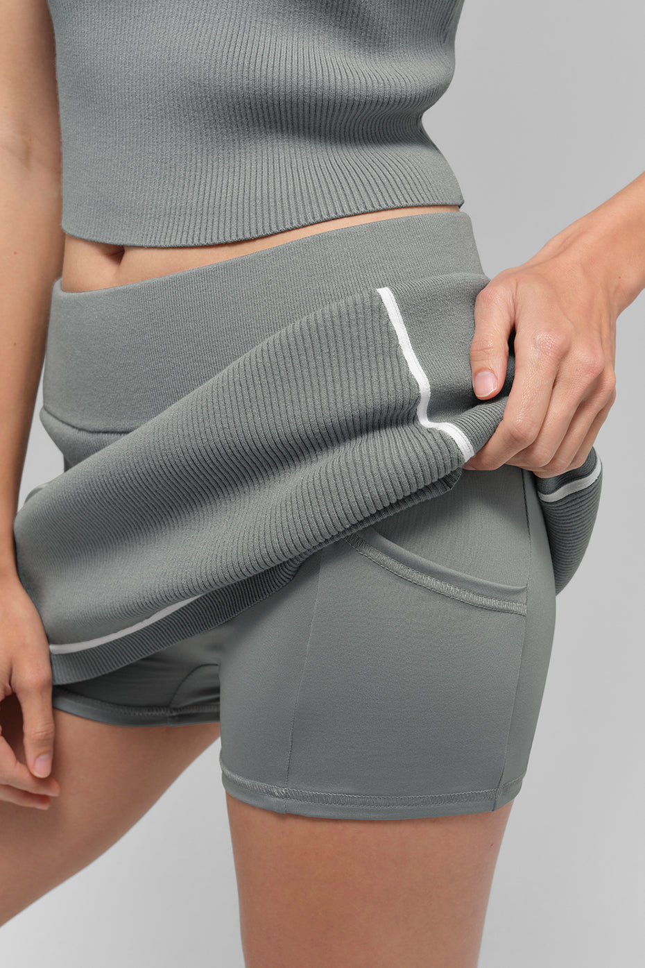 Ribbed Sweater Knit Highline Mini Skirt Lunar Grey/White - Image 2
