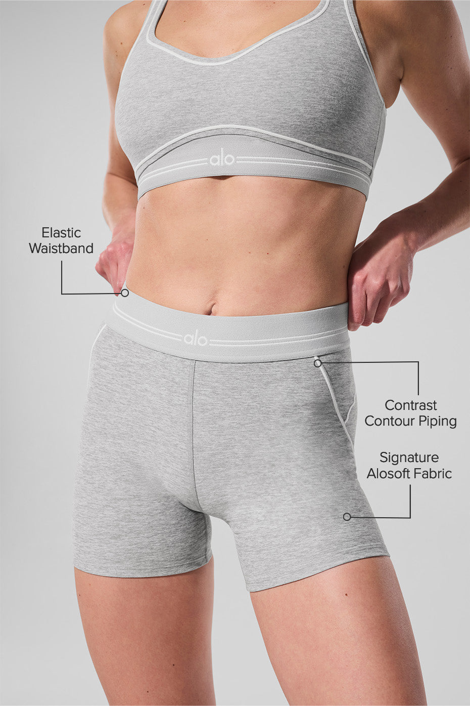 4” Alosoft High Waist Heart Throb Short Athletic Heather Grey/White - Image 2