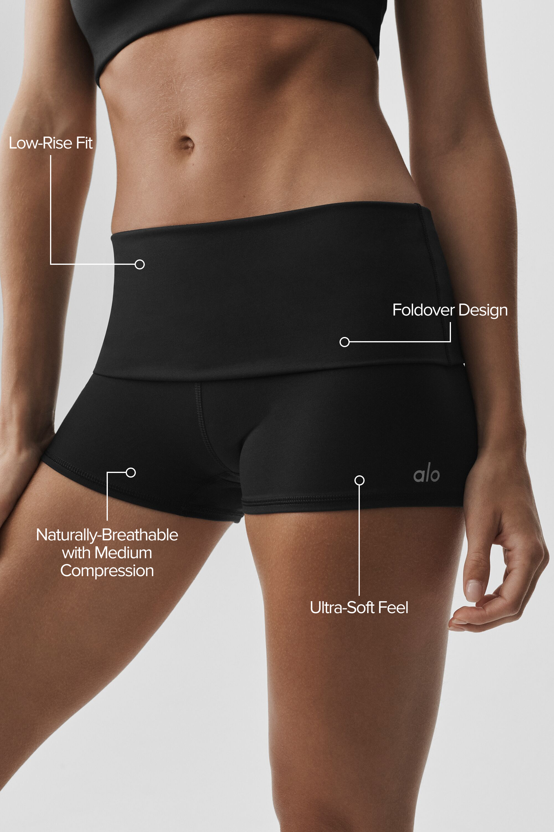 Alternative view of 3" ALO Softsculpt Low Rise Foldover Short   Black