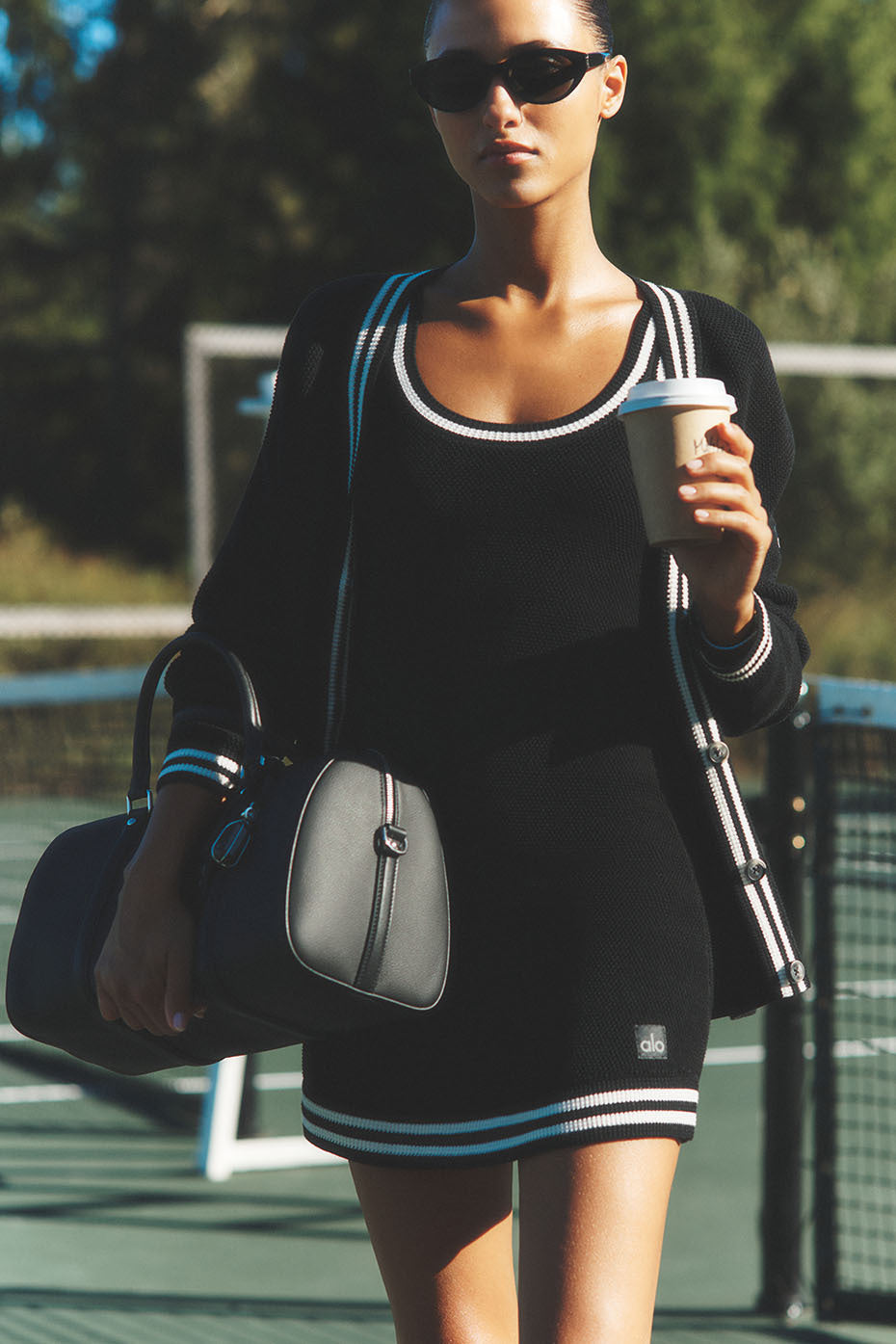 Tennis Club Sweater Knit Dress   Black/Ivory