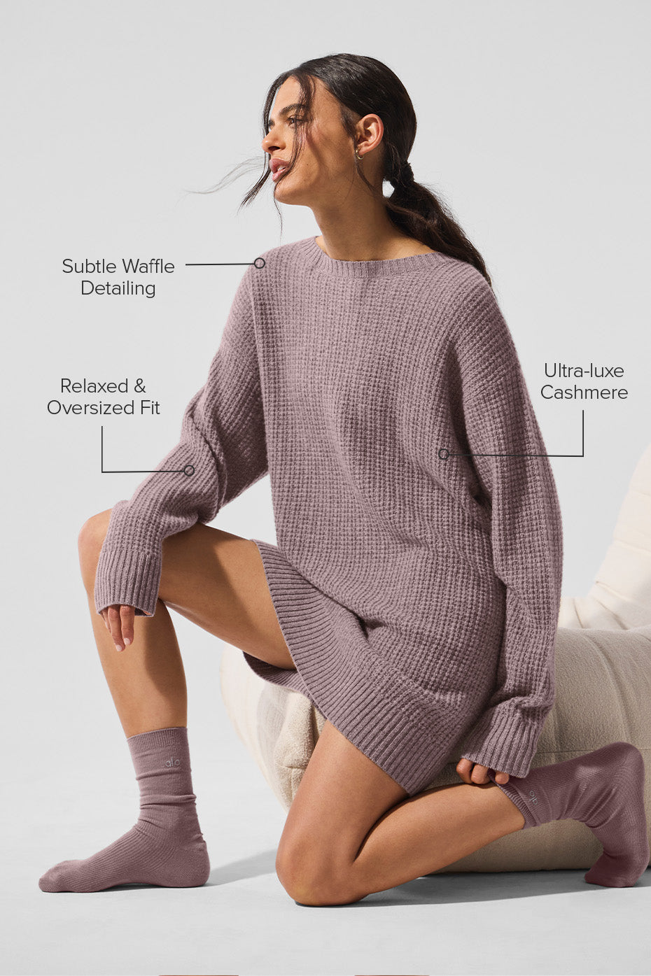 Alternative view of Cashmere Plush Waffle Dress   Mushroom Heather