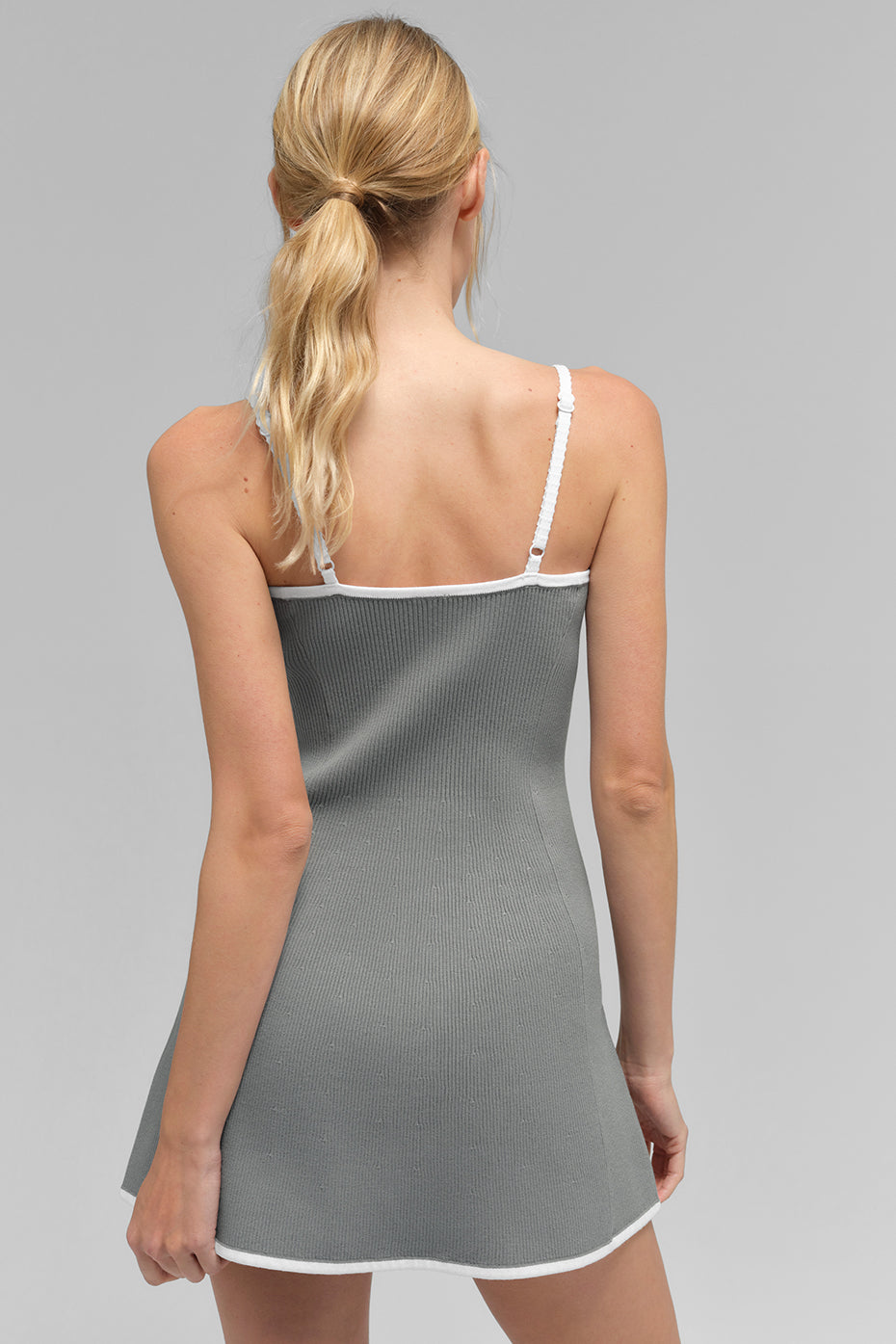Ribbed Sweater Knit Highline Dress Lunar Grey/White - Image 3