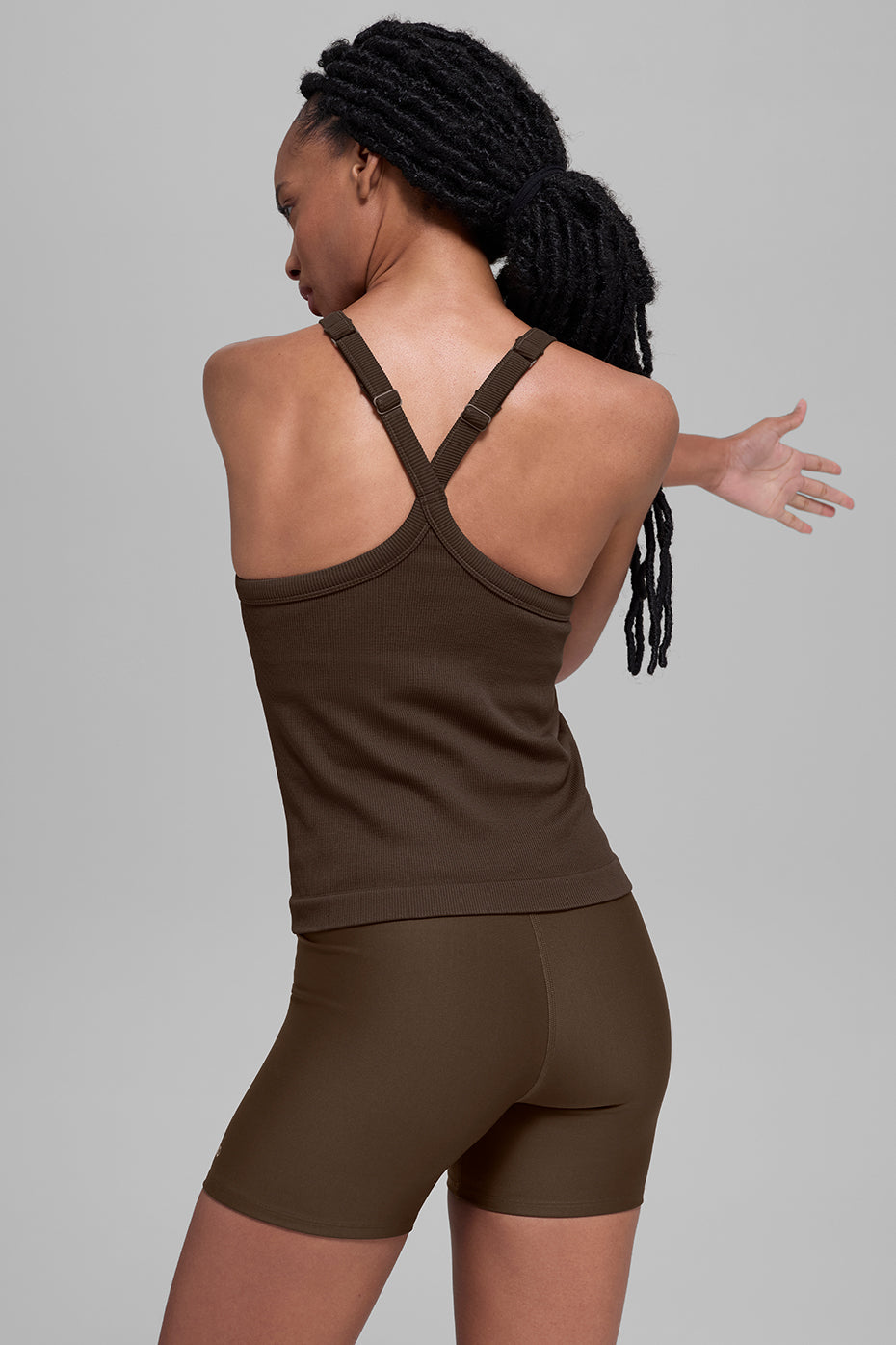 Seamless Ribbed Favorite Full Length Bra Tank Espresso - Image 3