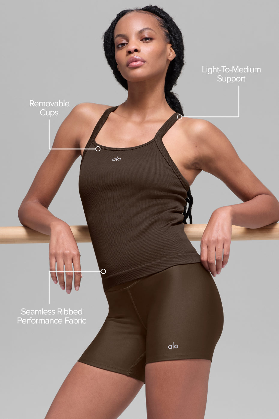 Seamless Ribbed Favorite Full Length Bra Tank Espresso - Image 2