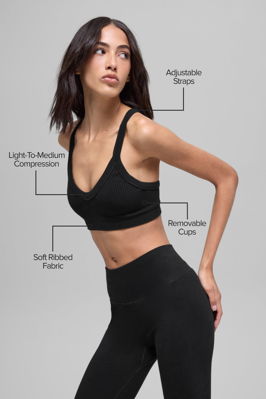 Alternative view of Seamless Two Tone Rib Bra   Black