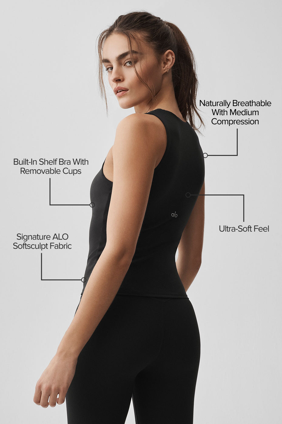 Alternative view of ALO Softsculpt No Nonsense Bra Tank   Black