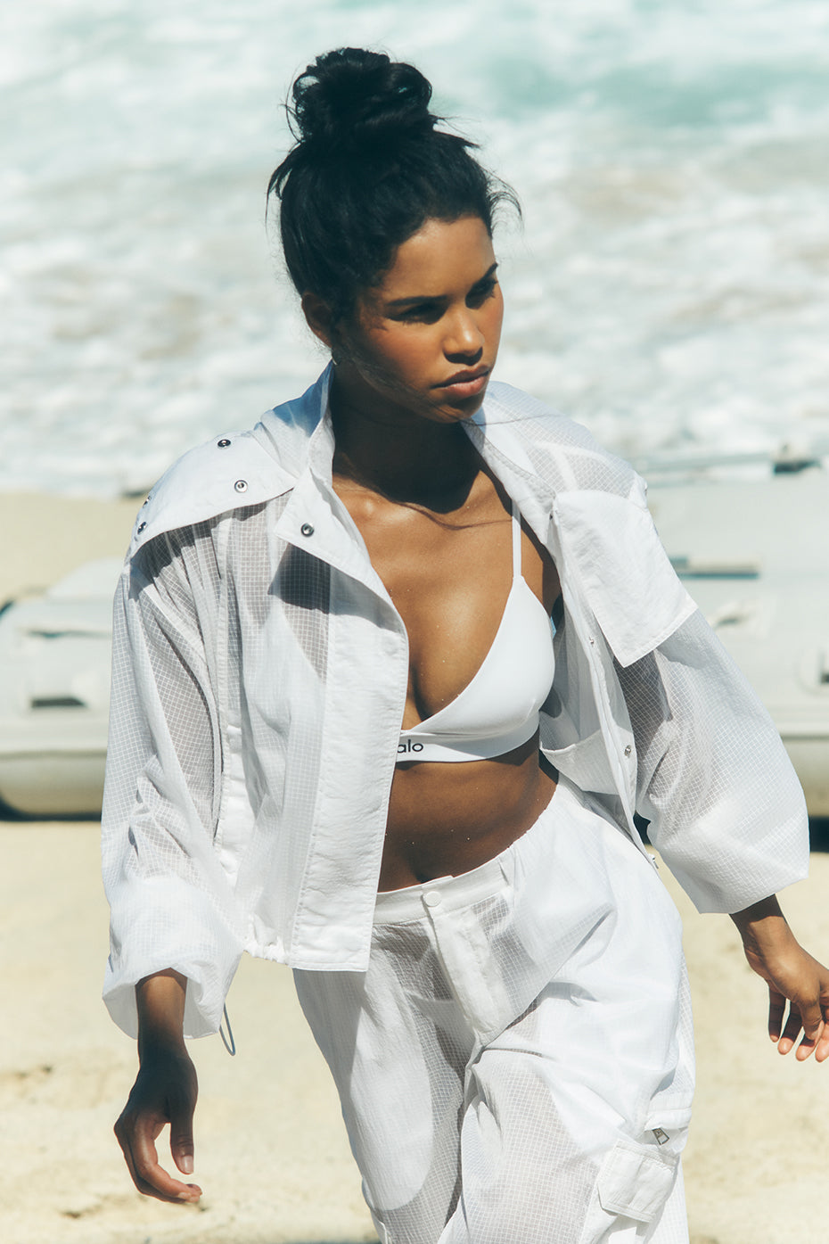Cropped Game Time Full Zip Jacket White